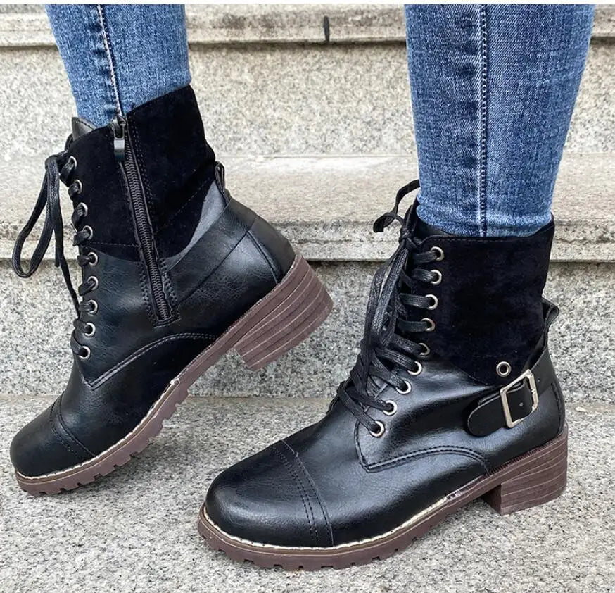 Lucyna | Sznurowane buty z klamrą damskie