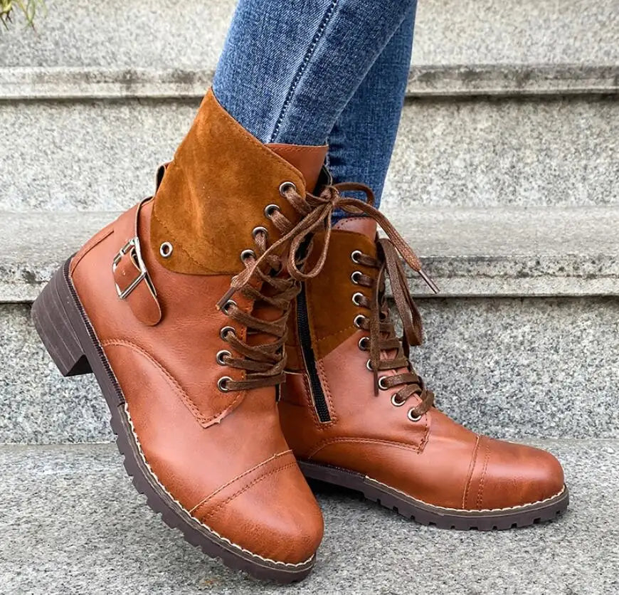 Lucyna | Sznurowane buty z klamrą damskie