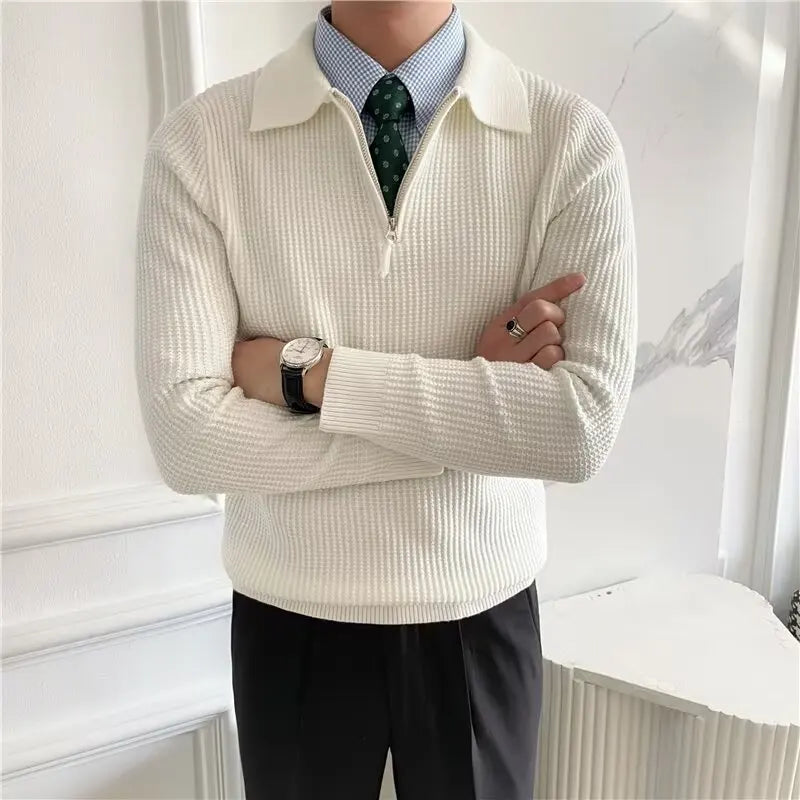 Łukasz | Stylowy sweter męski z zamkiem i kołnierzem