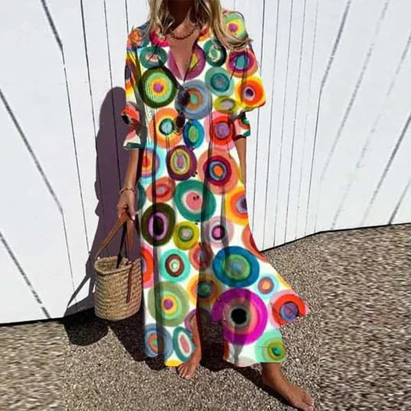 Kornelia | Sukienka maxi damska w stylu boho z dekoltem w serek