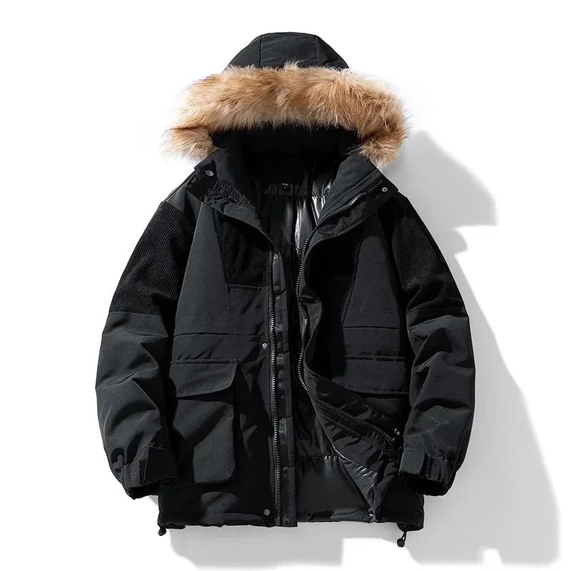 Mateusz | Oversize parka zimowa męska z futrzanym kołnierzem