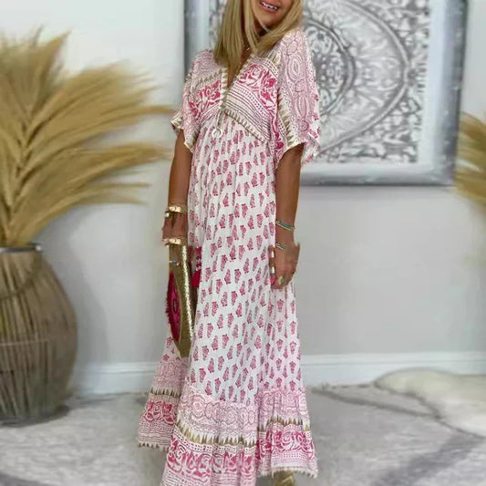 Alicja | Sukienka damska maxi letnia w stylu boho z nadrukiem