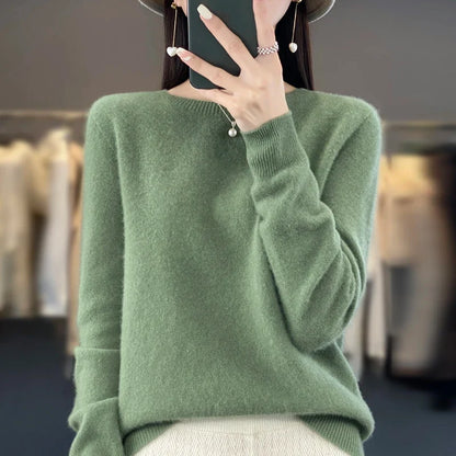 Sweter damski wełniany klasyczny z okrągłym dekoltem