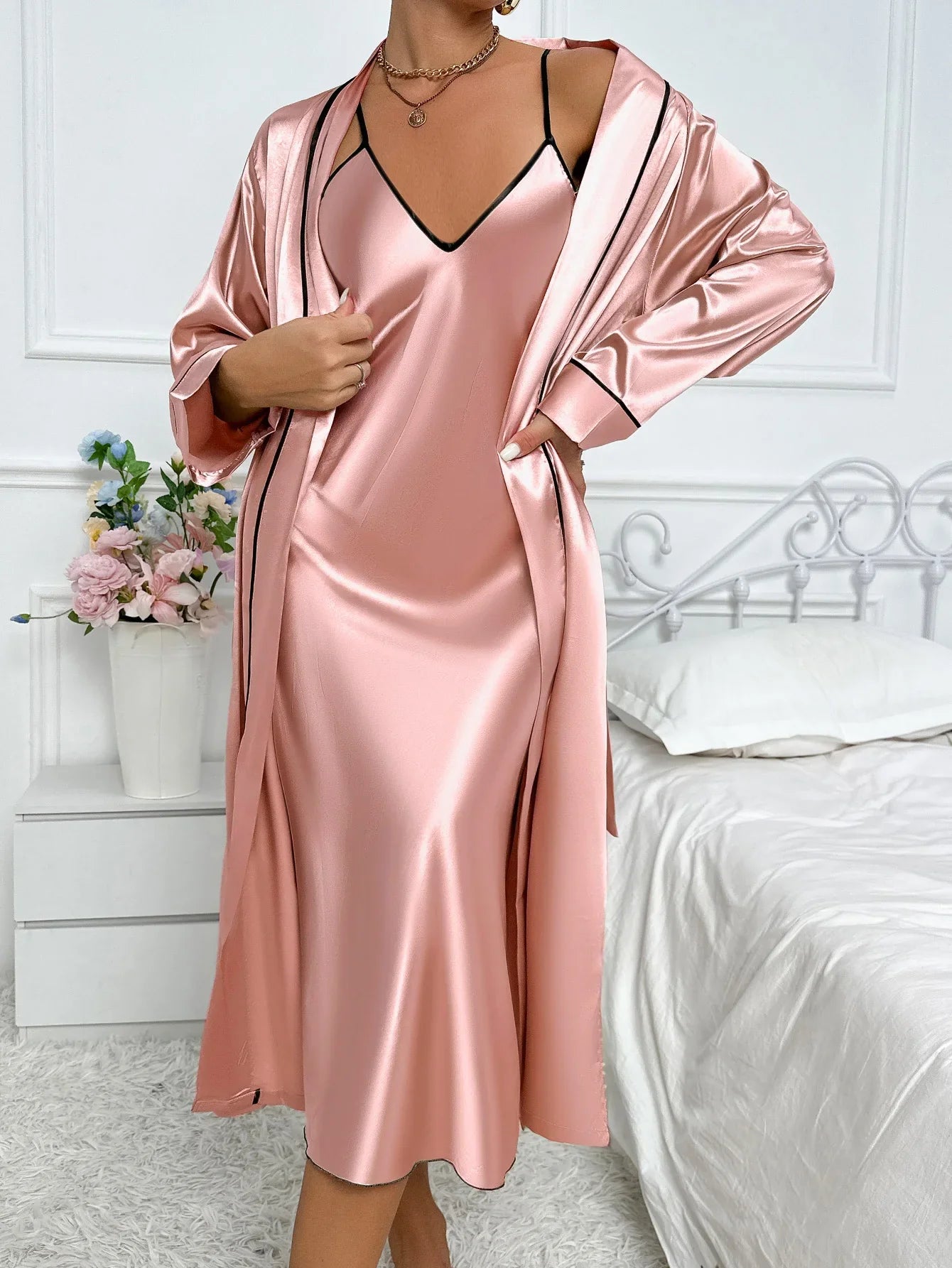 Matylda | Dwuczęściowy komplet piżamowy damski z szlafrokiem i koszulą nocną