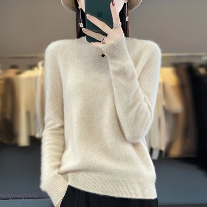 Sweter damski wełniany klasyczny z okrągłym dekoltem