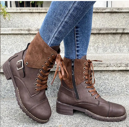 Lucyna | Sznurowane buty z klamrą damskie