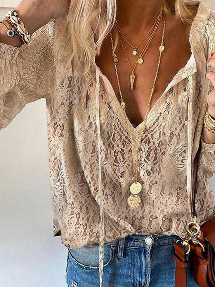 Roksana | Bluzka damska w stylu boho z rozciętym dekoltem vintage