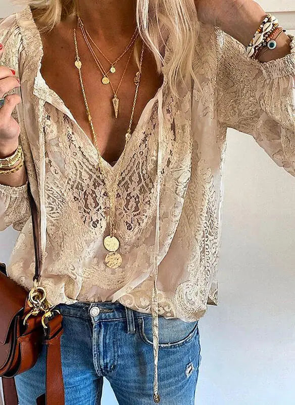 Roksana | Bluzka damska w stylu boho z rozciętym dekoltem vintage