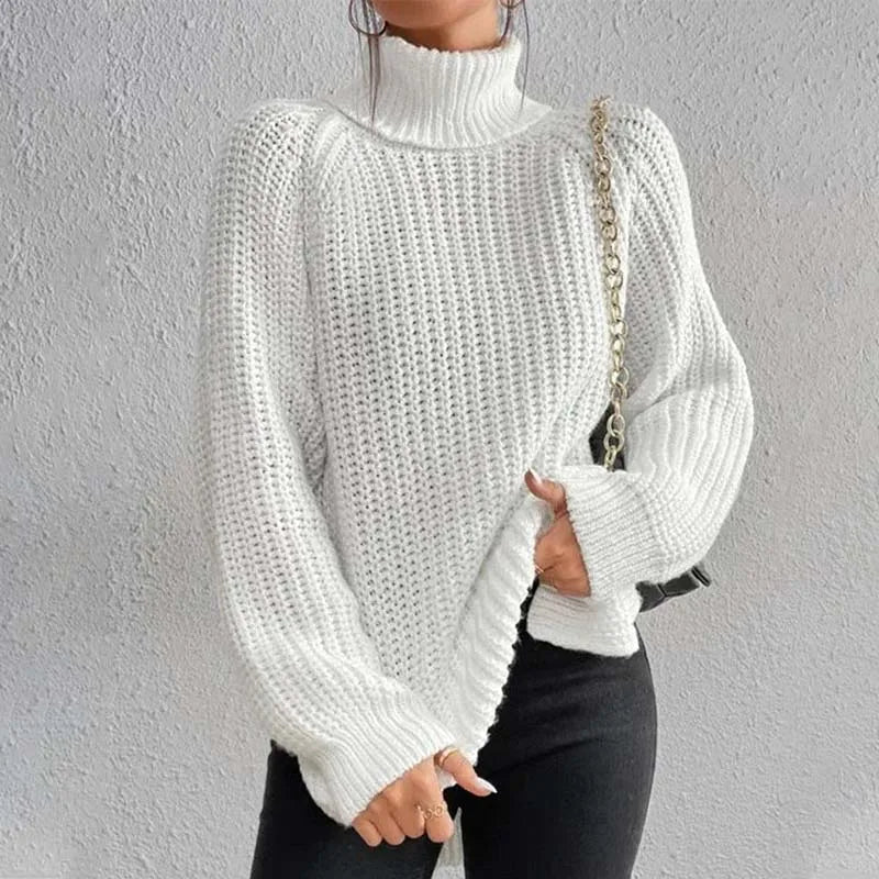 Golf damski z grubej dzianiny oversize prążkowany 10