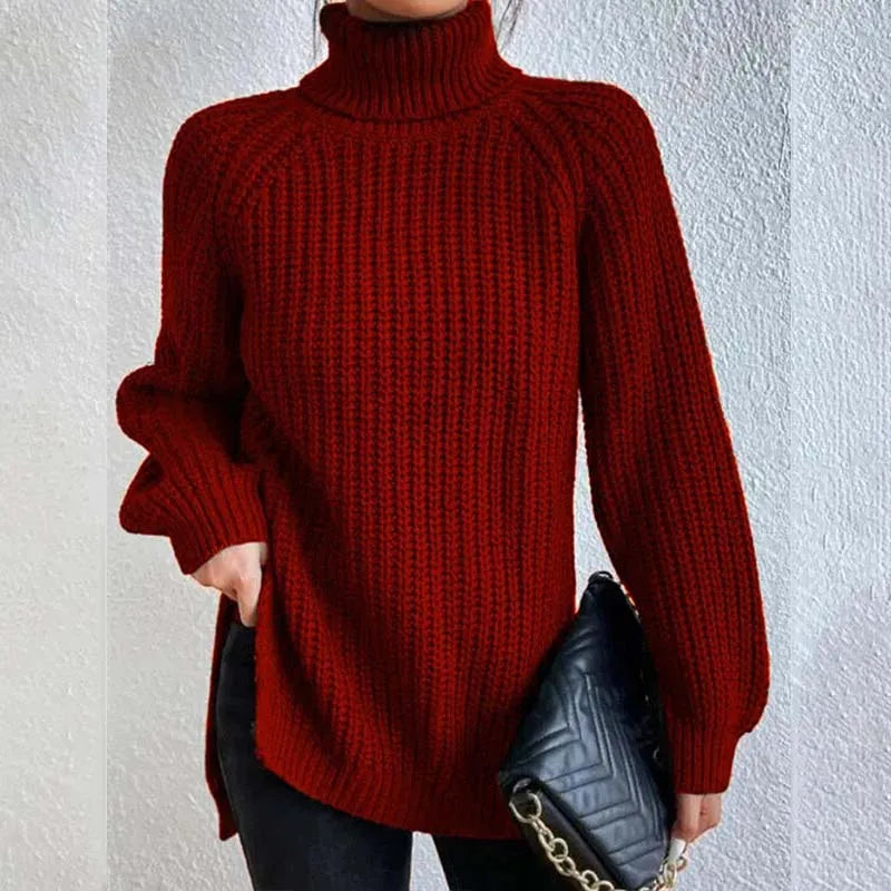 Golf damski z grubej dzianiny oversize prążkowany 9