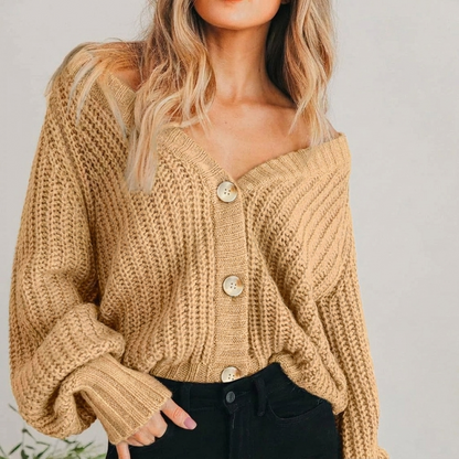 Gruby sweter rozpinany damski z dekoltem V na guziki oversize 4