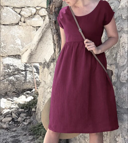 Eliza | Elegancka sukienka midi damska z krótkim rękawem
