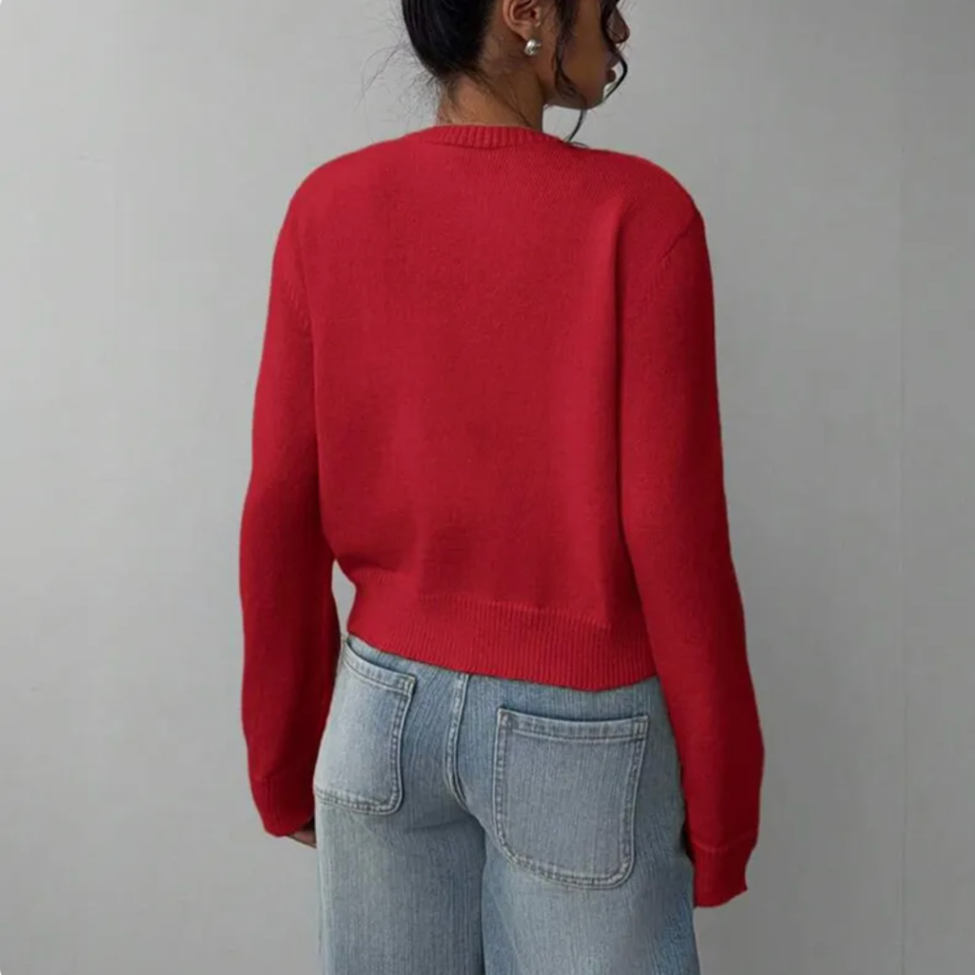 Krótki sweter rozpinany damski na guziki z okrągłym dekoltem 10
