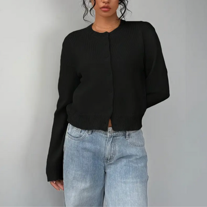 Krótki sweter rozpinany damski na guziki z okrągłym dekoltem 7
