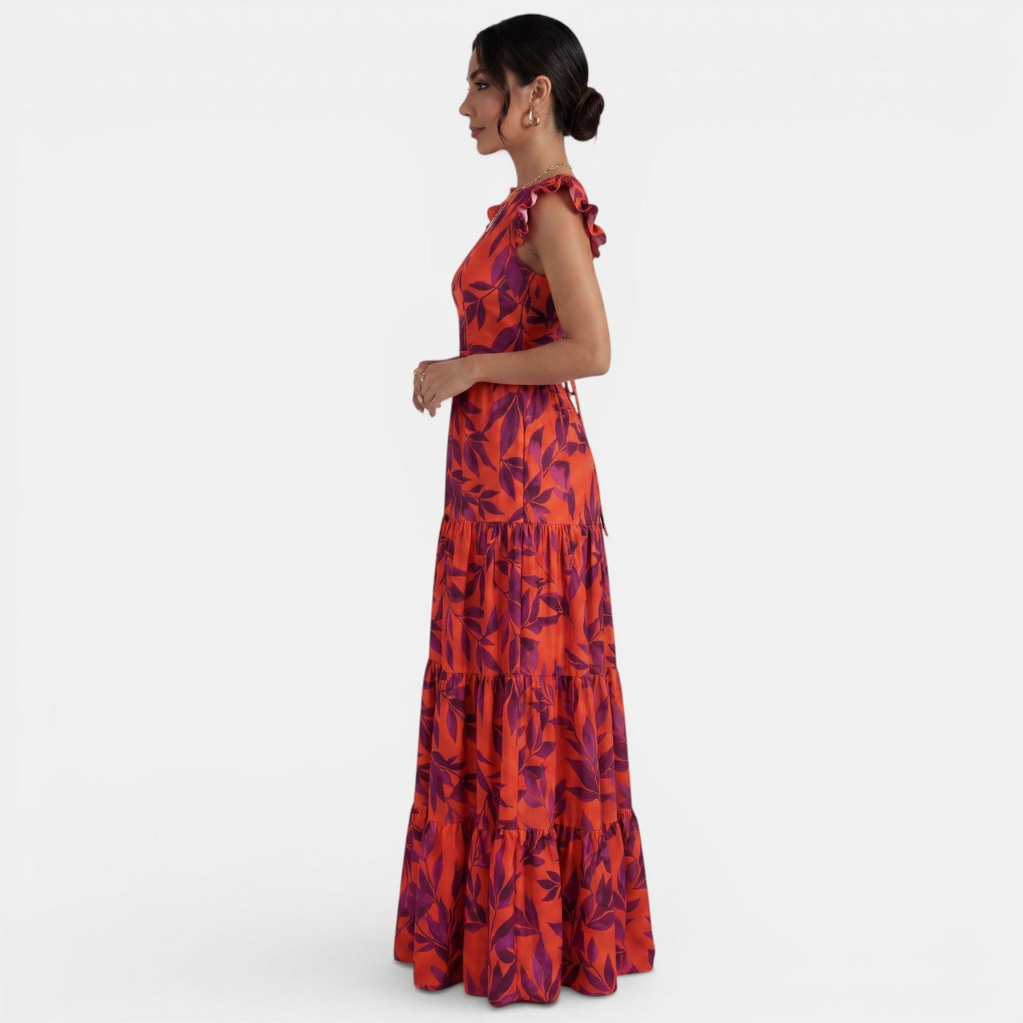 Sukienka wieczorowa maxi rozkloszowana z falbanami