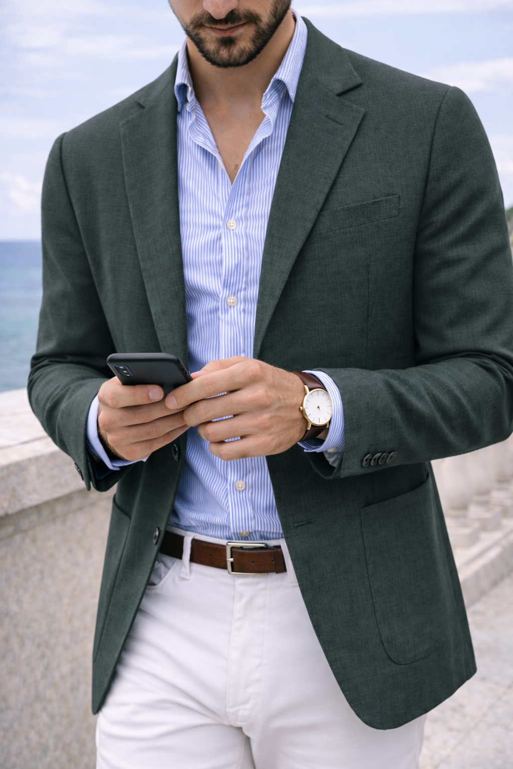 Marynarka męska dzianinowa elegancka z klapami smart casual 5