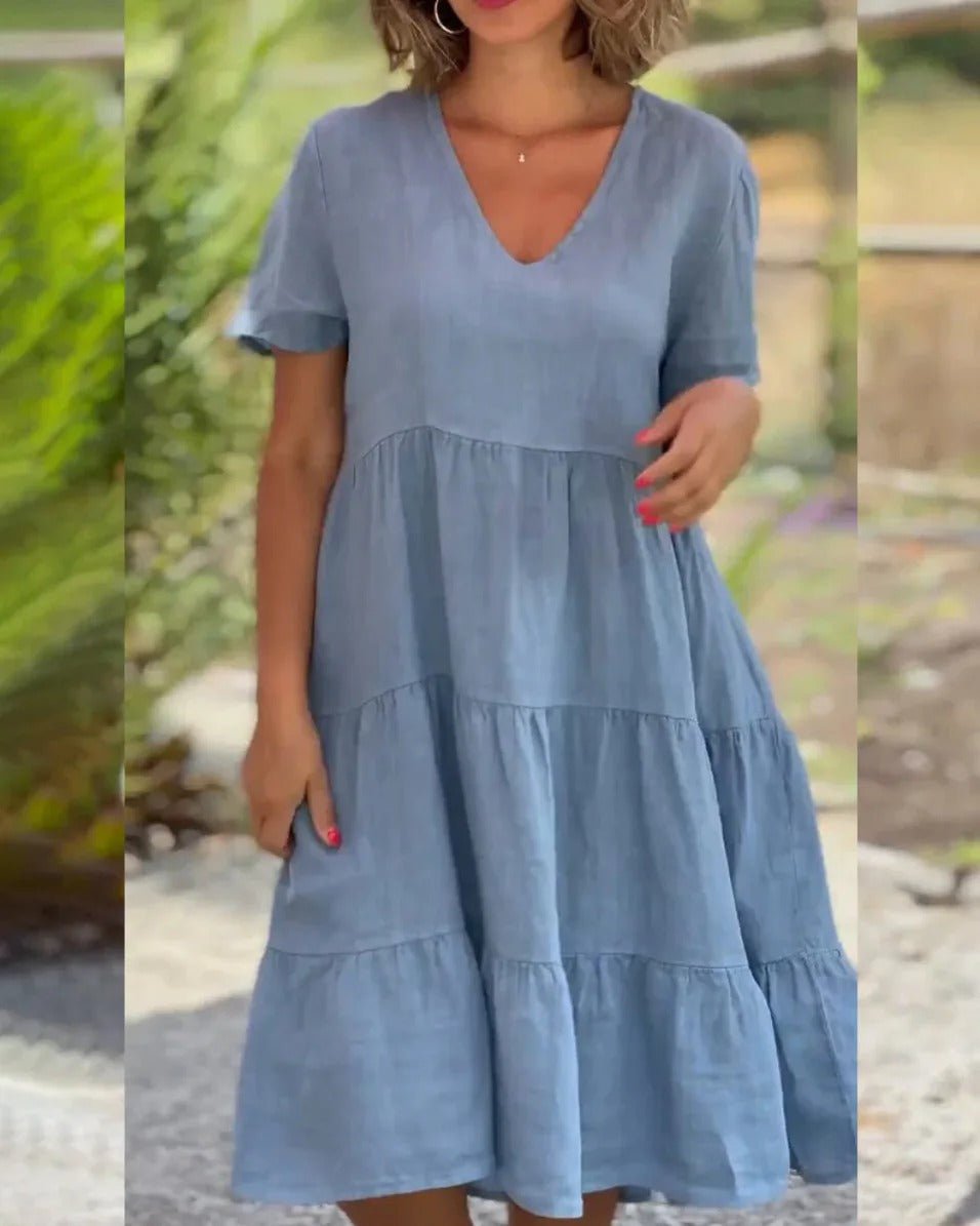 Paulina | Sukienka midi damska z rozkloszowaną spódnicą i dekoltem w serek