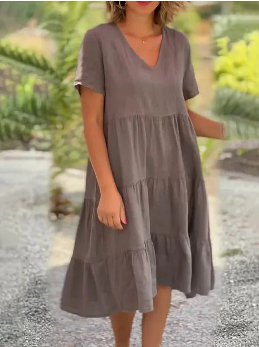 Paulina | Sukienka midi damska z rozkloszowaną spódnicą i dekoltem w serek