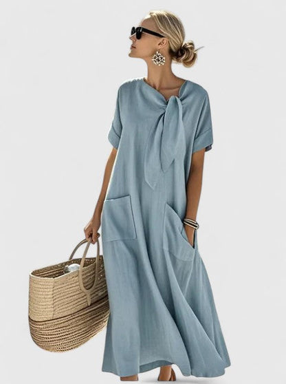 Agnieszka | Elegancka letnia sukienka maxi damska z kieszeniami