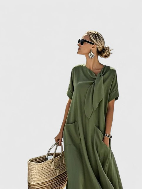Agnieszka | Elegancka letnia sukienka maxi damska z kieszeniami