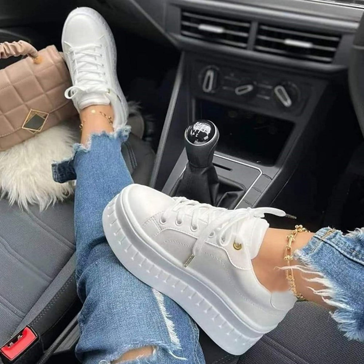 Sneakersy damskie na grubej podeszwie sznurowane wygodne 2