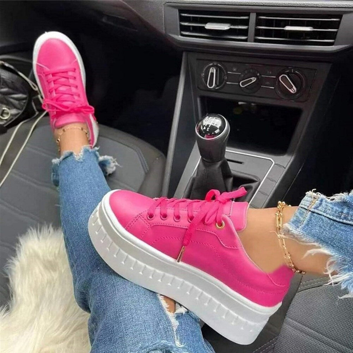 Sneakersy damskie na grubej podeszwie sznurowane wygodne 4