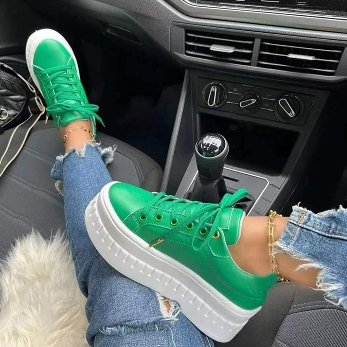 Sneakersy damskie na grubej podeszwie sznurowane wygodne 5