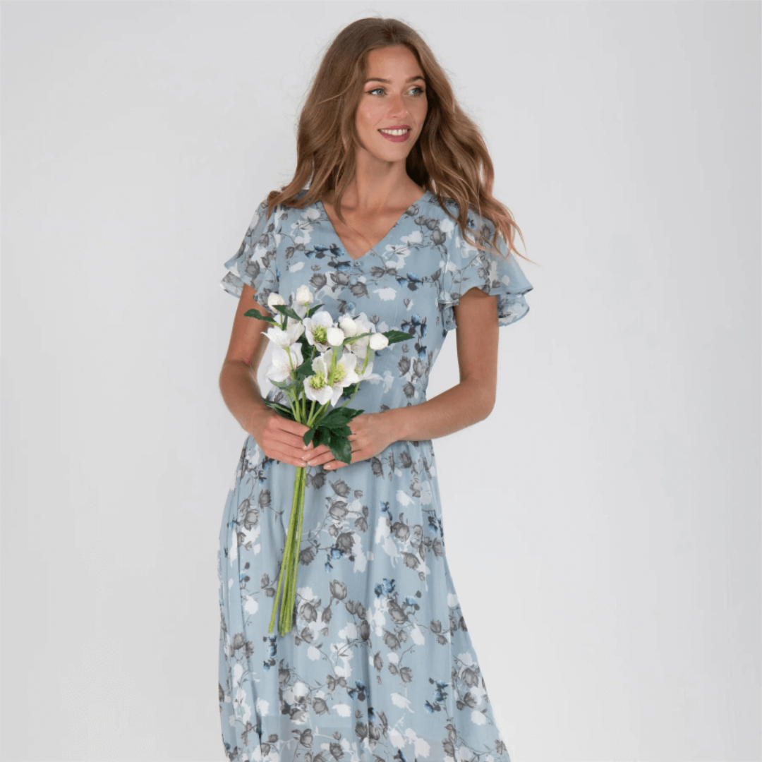 Agnieszka | Formalna sukienka maxi damska z kwiatowym nadrukiem