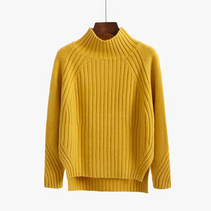 Sweter damski z grubej dzianiny półgolf prążkowany oversize 1