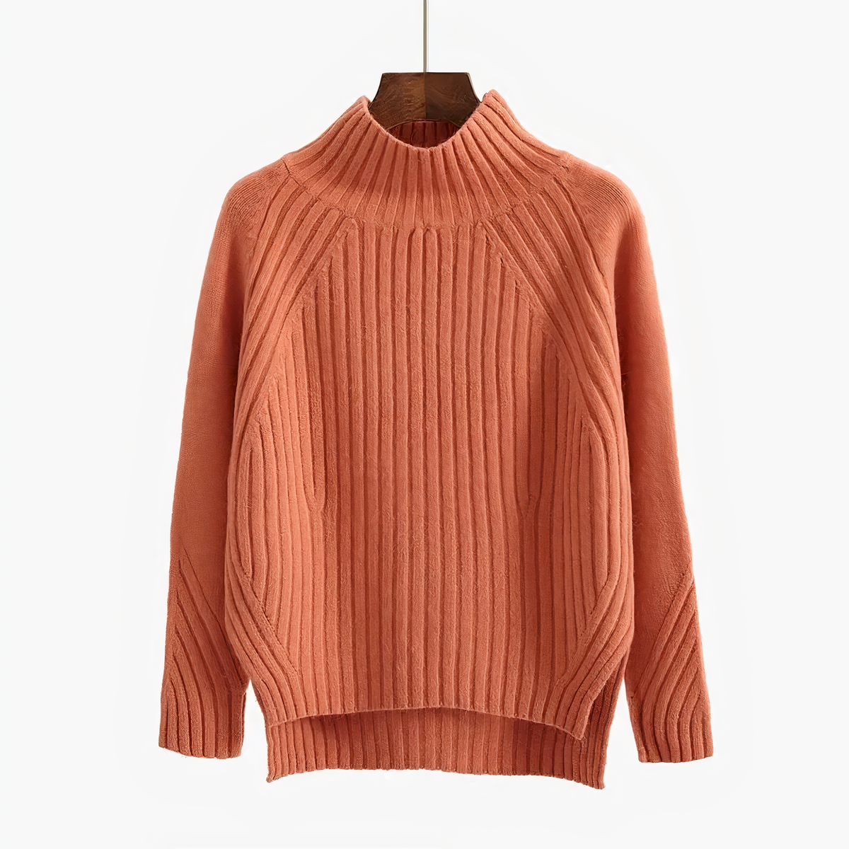 Sweter damski z grubej dzianiny półgolf prążkowany oversize 2