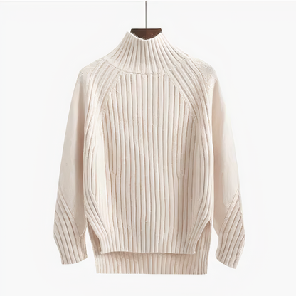 Sweter damski z grubej dzianiny półgolf prążkowany oversize 3