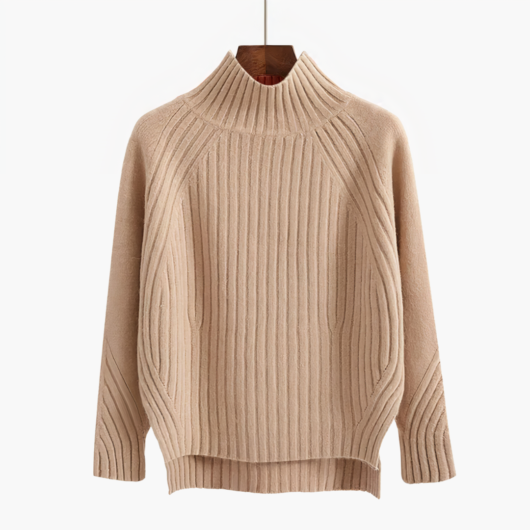 Sweter damski z grubej dzianiny półgolf prążkowany oversize 4