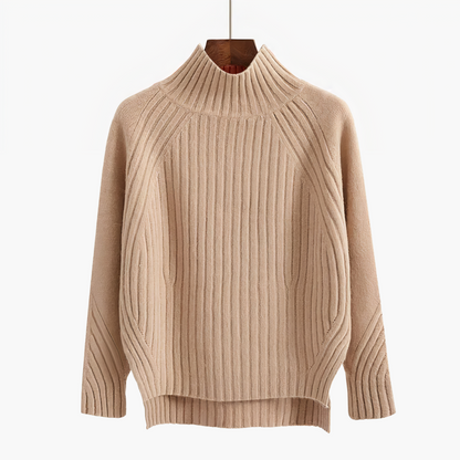 Sweter damski z grubej dzianiny półgolf prążkowany oversize 4