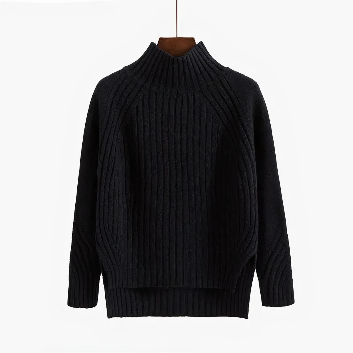 Sweter damski z grubej dzianiny półgolf prążkowany oversize 5