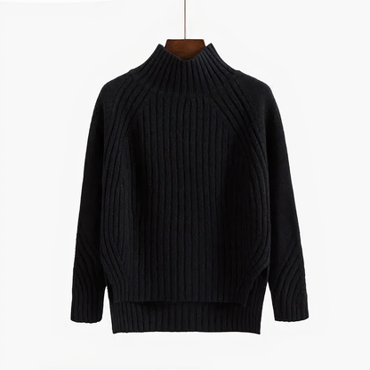 Sweter damski z grubej dzianiny półgolf prążkowany oversize 5