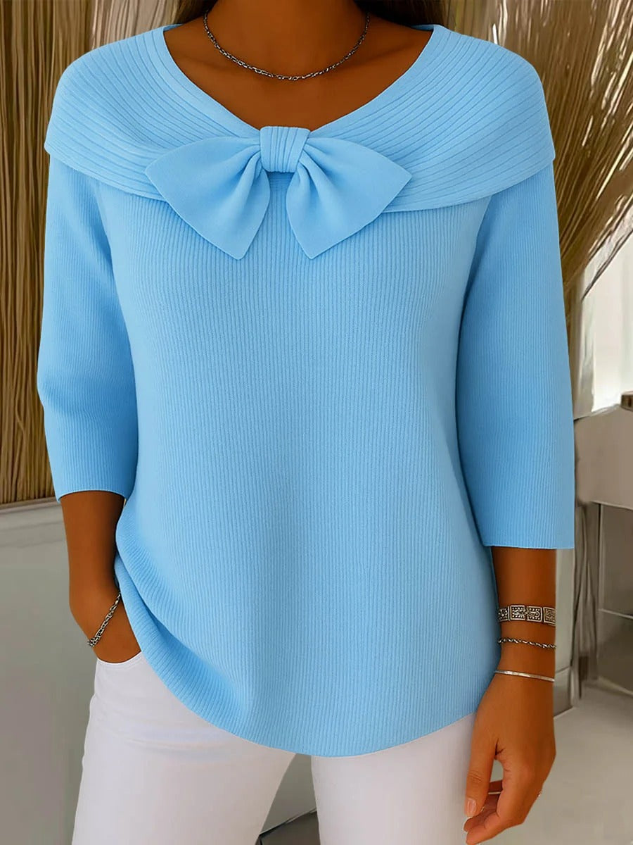 Sweter damski z kokardą elegancki wełniany 2