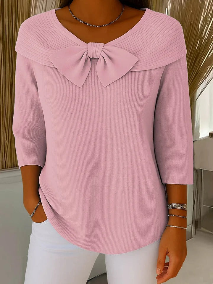 Sweter damski z kokardą elegancki wełniany 3