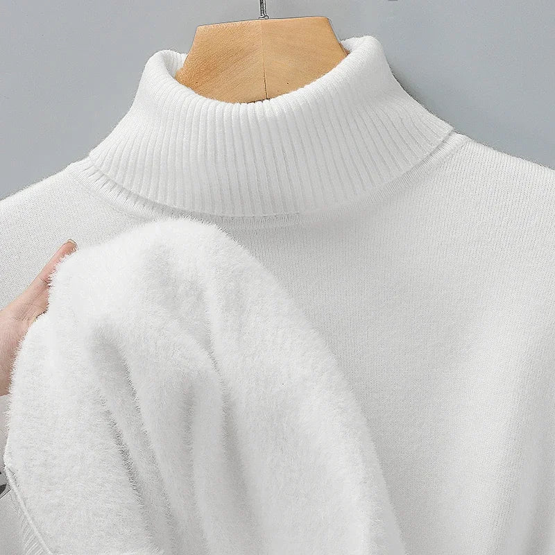 Sweter męski golf z prążkowanym kołnierzem, dopasowany krój 10