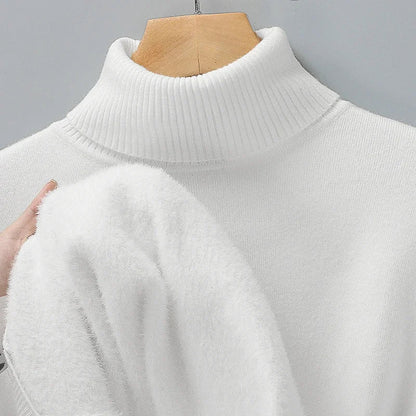 Sweter męski golf z prążkowanym kołnierzem, dopasowany krój 10
