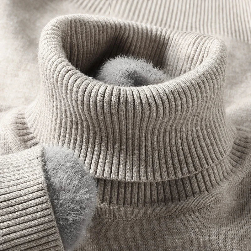 Sweter męski golf z prążkowanym kołnierzem, dopasowany krój 11