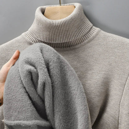Sweter męski golf z prążkowanym kołnierzem, dopasowany krój 12