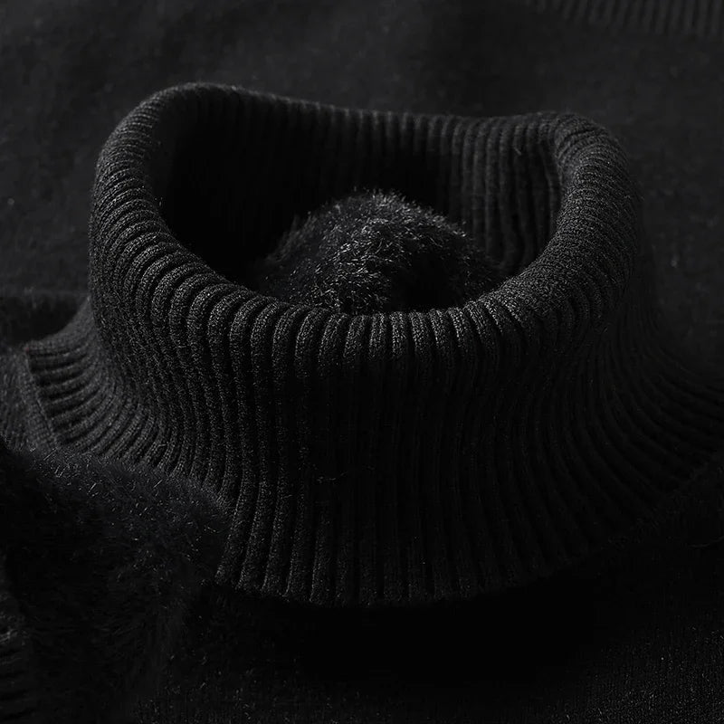 Sweter męski golf z prążkowanym kołnierzem, dopasowany krój 14