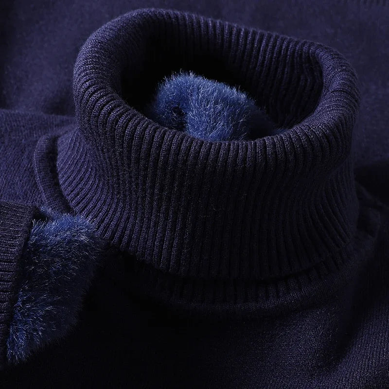 Sweter męski golf z prążkowanym kołnierzem, dopasowany krój 15