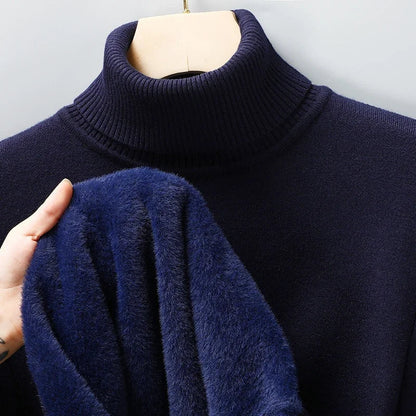 Sweter męski golf z prążkowanym kołnierzem, dopasowany krój 16