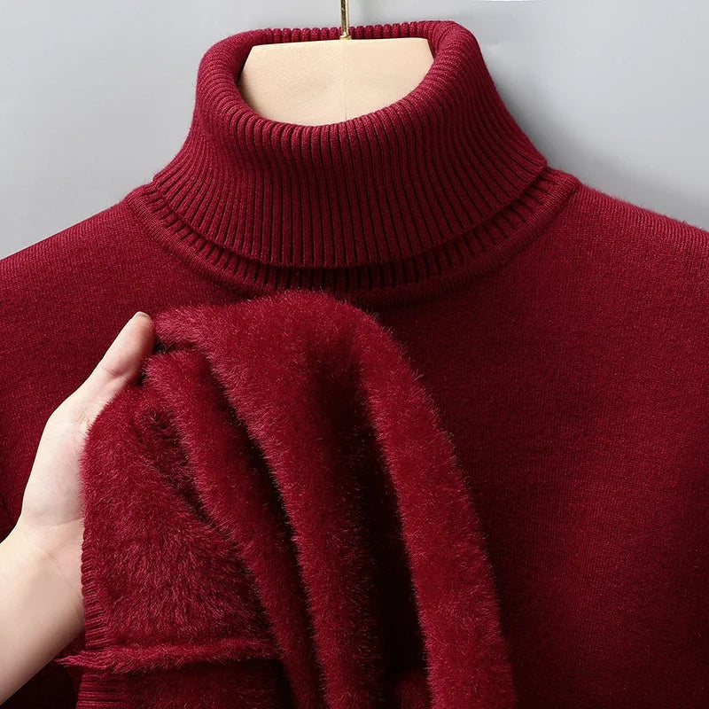 Sweter męski golf z prążkowanym kołnierzem, dopasowany krój 17