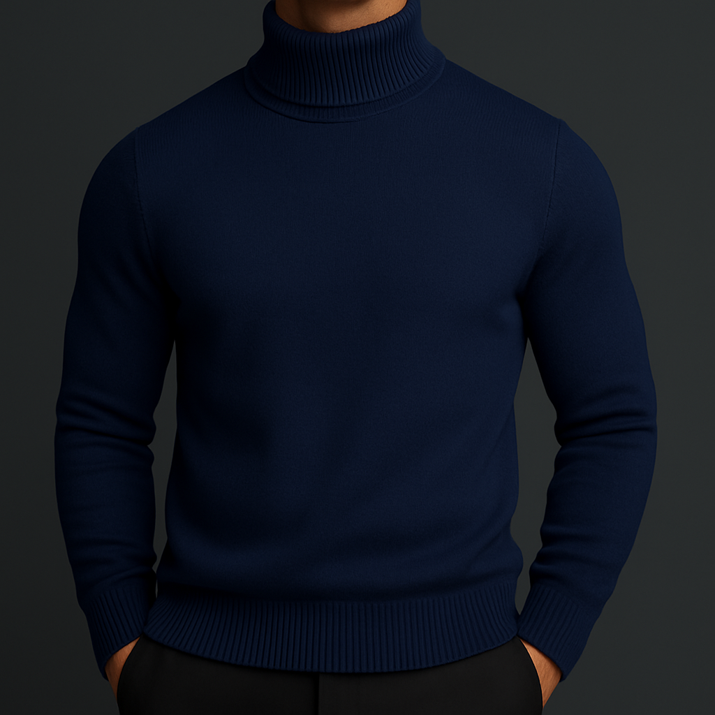 Sweter męski golf z prążkowanym kołnierzem, dopasowany krój 4