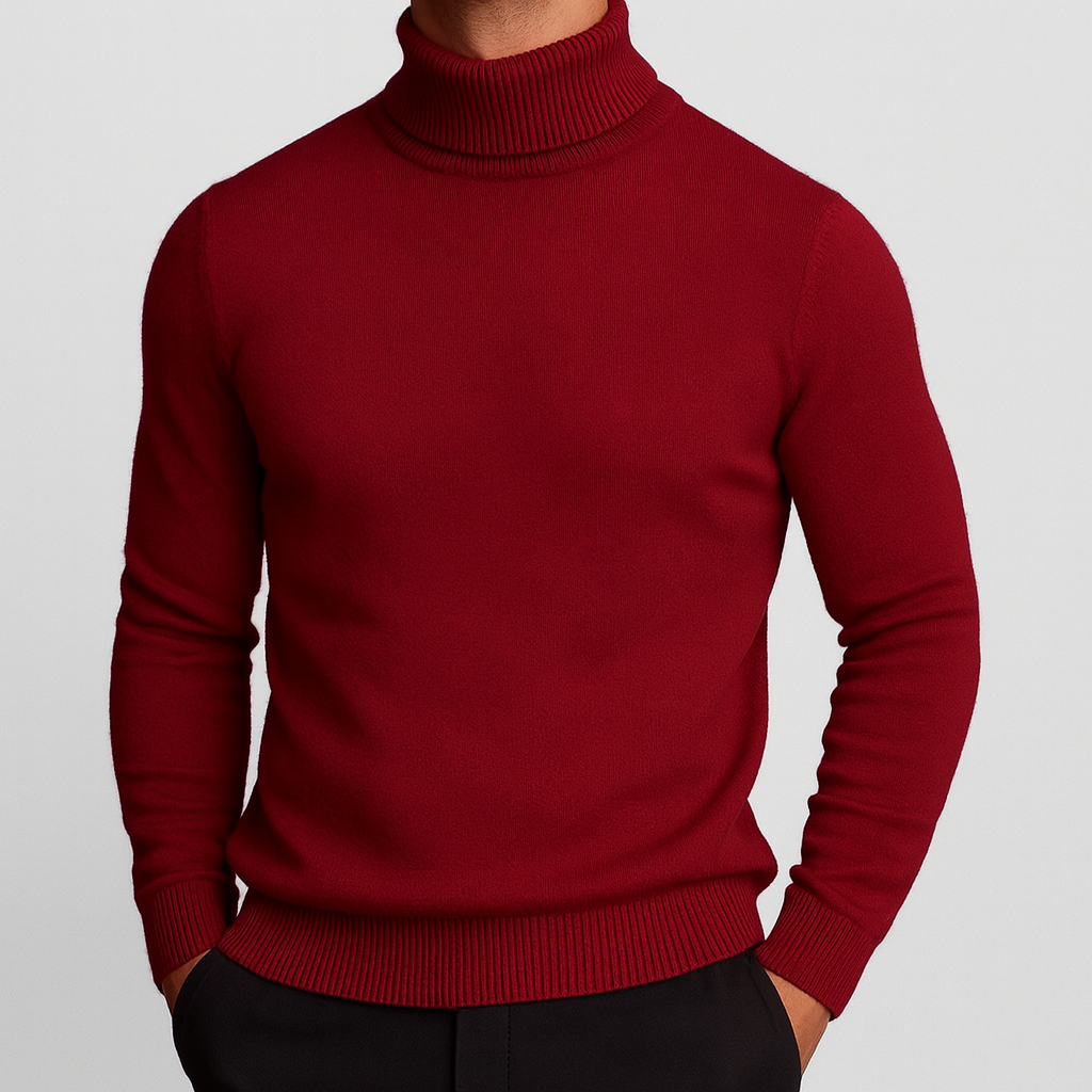 Sweter męski golf z prążkowanym kołnierzem, dopasowany krój 5
