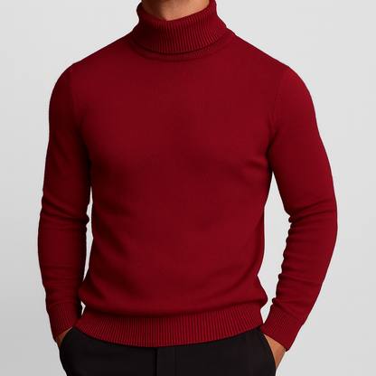 Sweter męski golf z prążkowanym kołnierzem, dopasowany krój 5