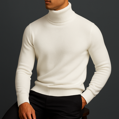 Sweter męski golf z prążkowanym kołnierzem, dopasowany krój 7