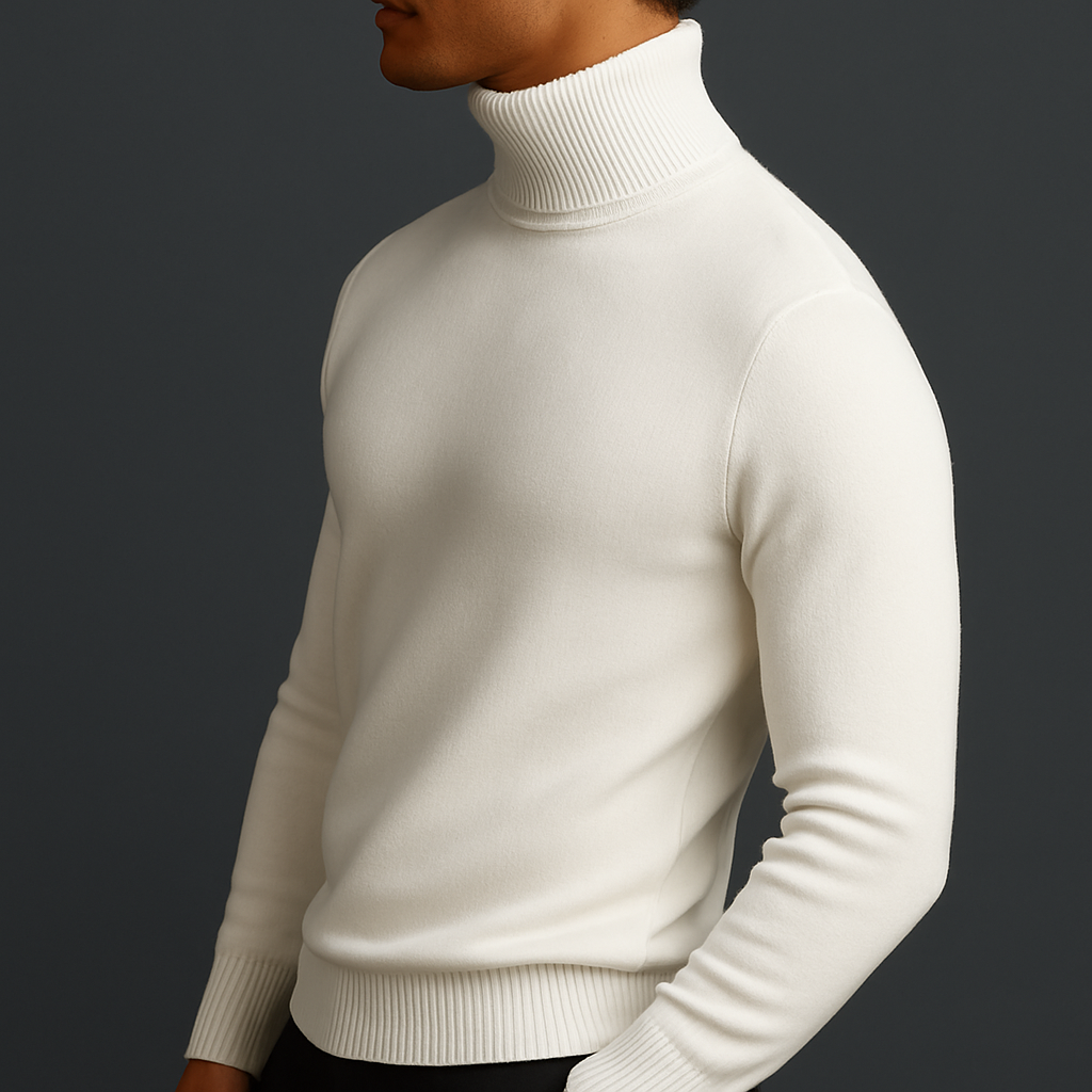Sweter męski golf z prążkowanym kołnierzem, dopasowany krój 8